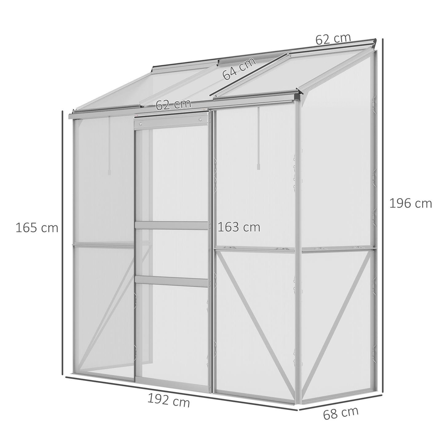 Kweekkas – Tuinkas – Broeikas – Serre – Anbouwkas – Aluminium Frame – Dubbelwandig Polycarbonaat – Verstelbare Dakramen – 190x70x200 cm – Transparant