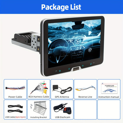 Autoradio – Single DIN Radio – Autoradio Multimedia – Draaibare Stereo – Vehicle Multimedia – 10,1 Inch HD IPS-Scherm – Android 14.0 met Draadloze CarPlay & Android Auto