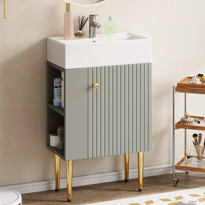 Bathroom Furniture Washbasin with Washbasin Cabinet 55cm, Washbasin Cabinet, Small Guest Bathroom Furniture, Light Gray,  Spacesaving Solution, Sleek Design, Modern Washbasin, Integrated Basin, Bathroom Storage, Urban Dweller