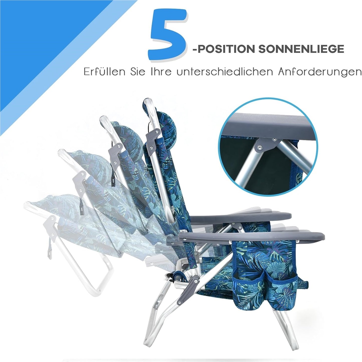Campingstoel – Kampeerstoel – Vouwstoel – Strandstoel – Visstoel – 3-delige Set Met Verstelbare Rugleuning & Inclusief Tafel – Lichtgewicht, Waterbestendig Marine