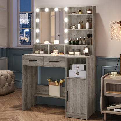 Make-up tafel – kaptafel – schminktafel – make-up bureau – toilettafel – verstelbare LED-verlichting – ruime opbergruimte met lades en kastje – zwart