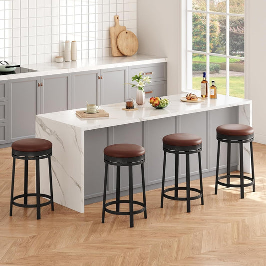 Barstoel – Barkruk – Barstoel Kruk – Barkrukken – Keukenstoel – Set van 4 – 61,98 cm Zithoogte – 360° Draaibaar – Stevig Metalen Frame – Waterbestendig PU-leer – Zwart