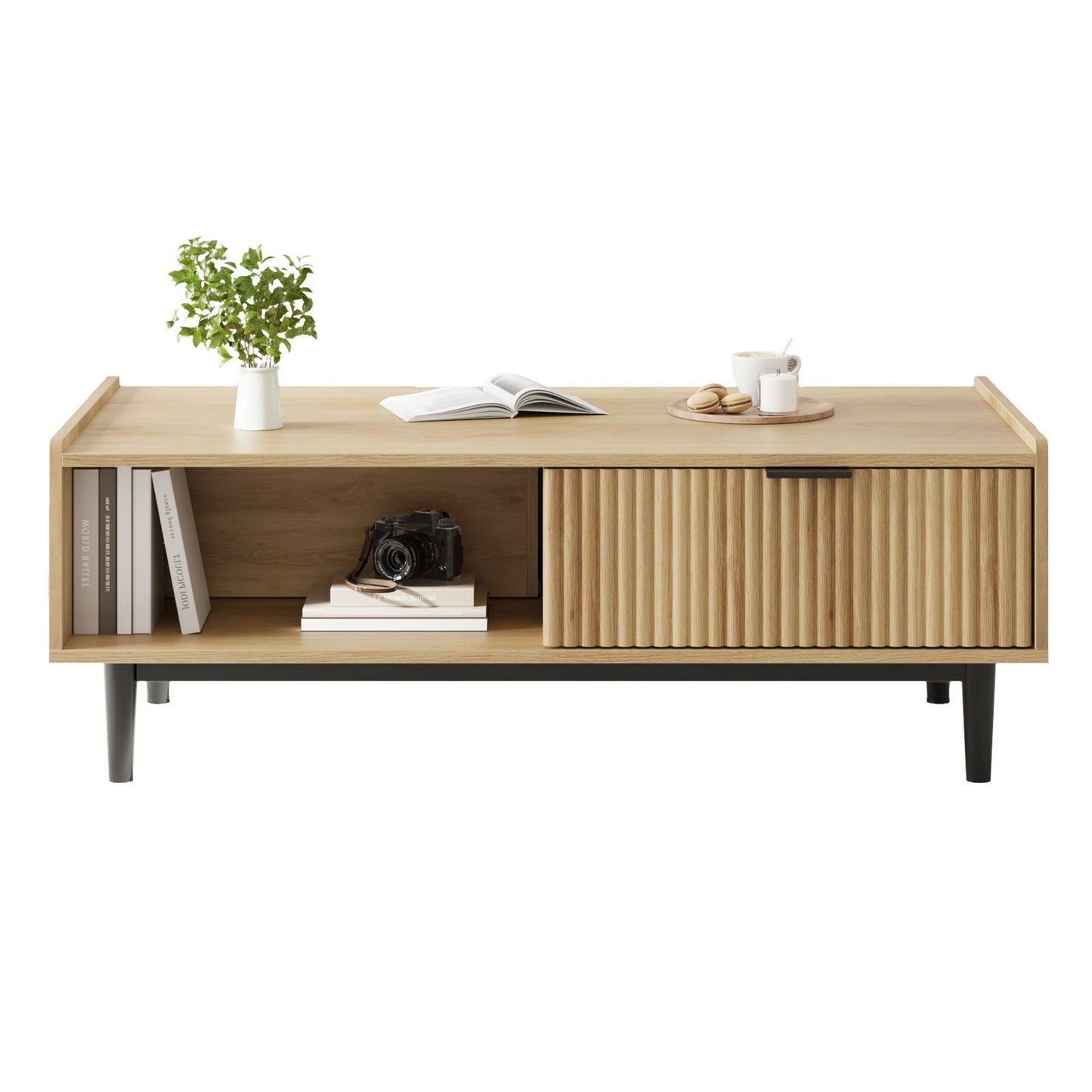 Buitenkoffietafel – Tuin tafel – Terras tafel – Balkon tafel – Salontafel – Massief hardhout – Twee opberglagen met laden