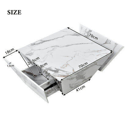 Salontafel – Koffietafel – Bijzettafel – Woonkamertafel – Tafel – Drumvorm – Witte Marmerfineer – 70x70x37 cm