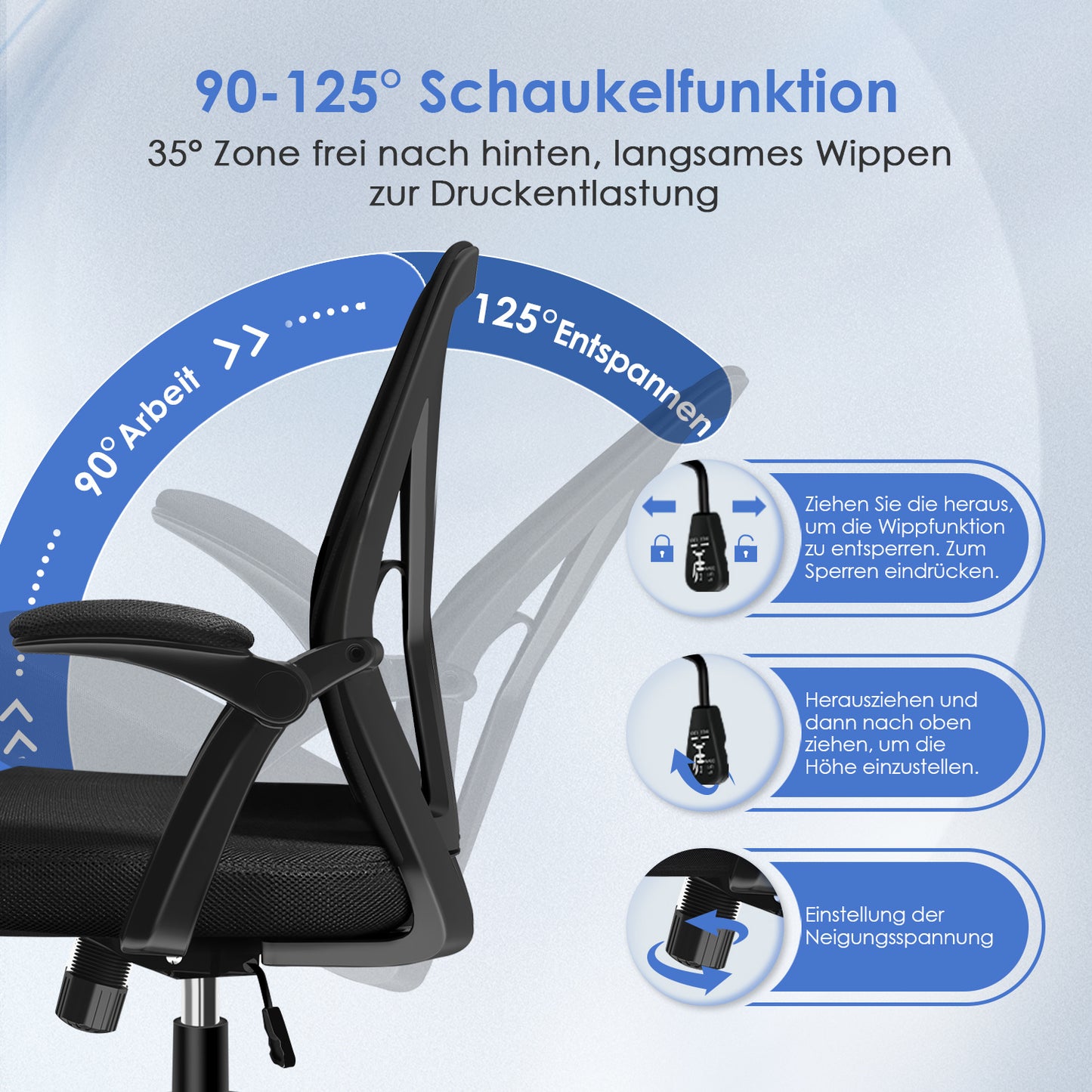 Aiidoits Ergonomic Office Chair with Breathable Mesh Back, Foldable Armrests And Adjustable Lumbar Support – Office Chair with Memory Foam Seat, Tilt Function, 360° Rotation And Stable 5-Roller Base – Height Adjustable A