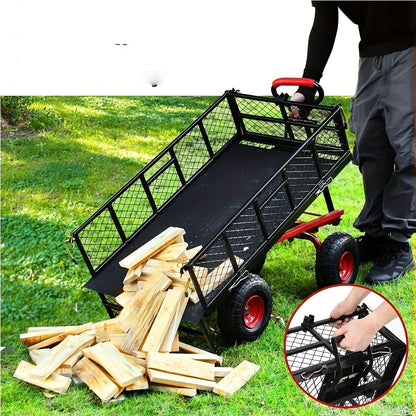 Tuinkar – Tuinkar Met Wielen – Tuinkar Met Handgreep – Tuinkar Met Zijpanelen – Tuinkar Met Rubberwielen – Draaggewicht 399 kg – 180° Draaibare Handgreep