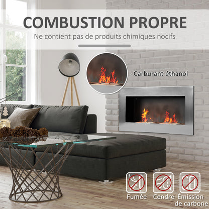 Wandhaard Bio-ethanol – Inbouw Haard – Elektrische Open Haard – Sfeerverwarming – Design Haard – Roestvrij Staal – 110 x 54 cm – 3 Uur Brandduur
