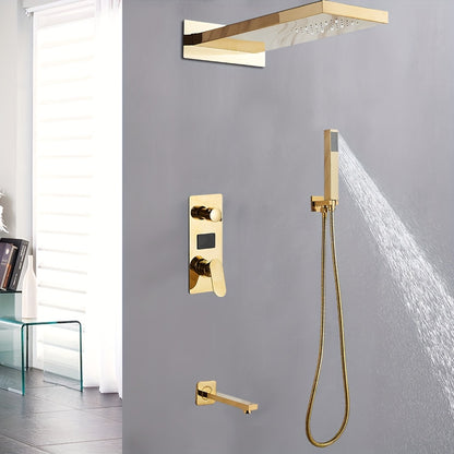 Doucheset – Douche Systeem – Douchekraan – Regendouche – Douchekolom – Thermostatisch Mengventiel – Messing Goudkleurig – LED Temperatuurindicatie