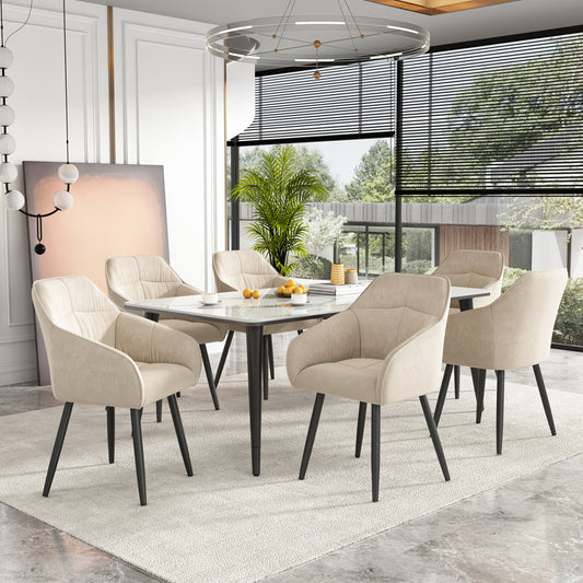 Dining Chair (6pcs), Upholstered Chair with Metal Legs, Velvet, Upholstery with Velvet Cover, Kitchen Chair with Backrest, with Armrest Velvet, Living Room Chairs, Adjustable Front Legs Of The Chair, Beige, Furniture For Home, Kitchen Seating, Stylish Sea