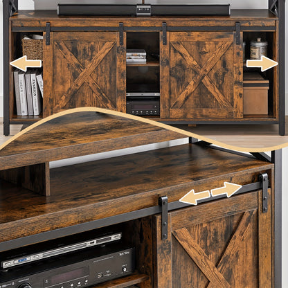 Stand Cabinet, 165.1 cm TV Stand, with Adjustable Shelves, Barn Doors, Farmhouse Design, Metal Frame