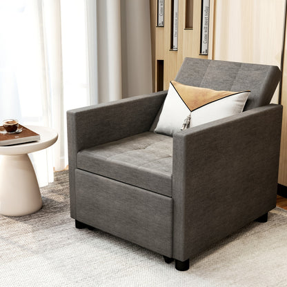 3-in-1 Sofa Bed Chair: Convertible Sleeper with Adjustable Backrest & Foldable Pull-Out Bed - Space-Saving Single Sofa Suitable for Small Apartments, Dorms, Studios - Assembly, Sturdy Frame, Modern Light Grey