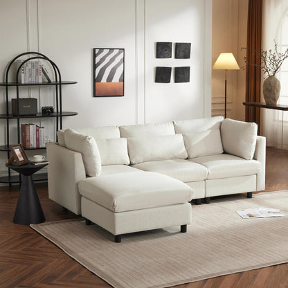 Hoekbank – Hoeksalon – Loungebank – Slaapbank – 3-Zitsbank – Katoen-Linnen Stof – Verwijderbare Voetenbank – Stevig Houten Frame – Comfortabele Kussens