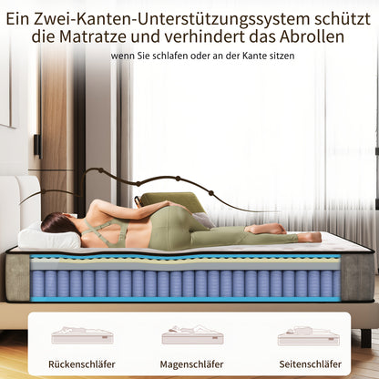 Hybride Matras – Matras – Slaapmatras – Pocketvering Matras – Memory Foam Matras – 140x200 cm – Medium Stevig – Ademend En Schokabsorberend