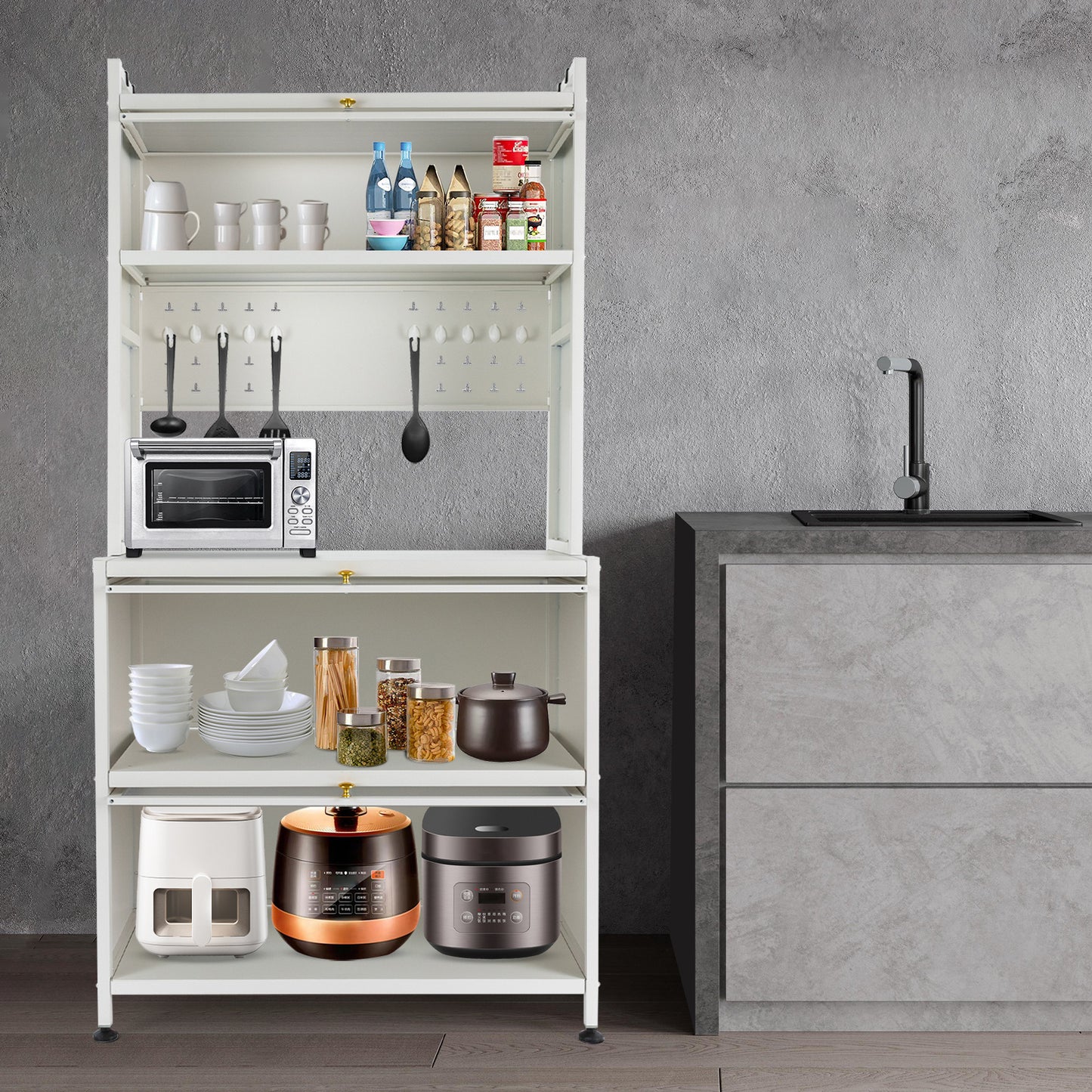 Heavy-Duty Mobile Storage Cabinet – Opbergkast – Organizer Rek – Stellingkast – Opbergsysteem – Carbon Stalen Constructie – 199,58 KG Draagvermogen – Witte Kleur