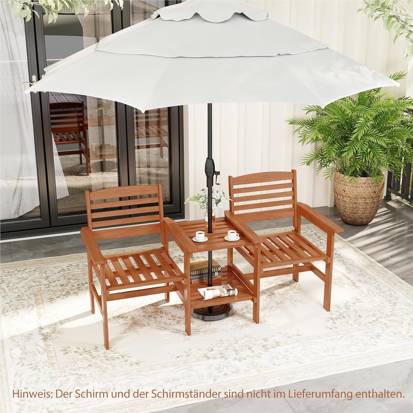 Tuinbank – Buitenbank – Houten Bank – Balkonbank – Terrasbank – 2-Zits Met Tafel – Parasolgat – Hardhout 159,5x61,5x88 cm