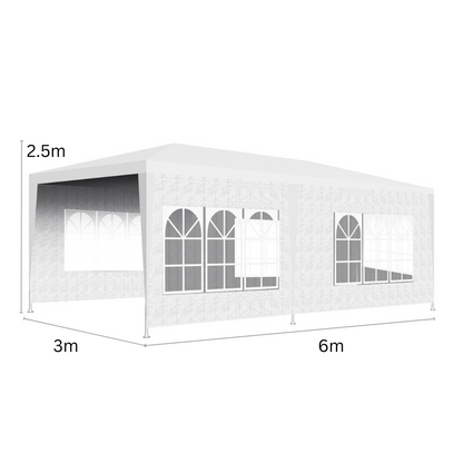 Partytent – Tuin Tent – Waterdichte Tent – Outdoor Tent –  Kampeertent – Tuinent – Weerbestendig PE-Materiaal – Stevig Metalen Frame – 3 x 6 m - Wit