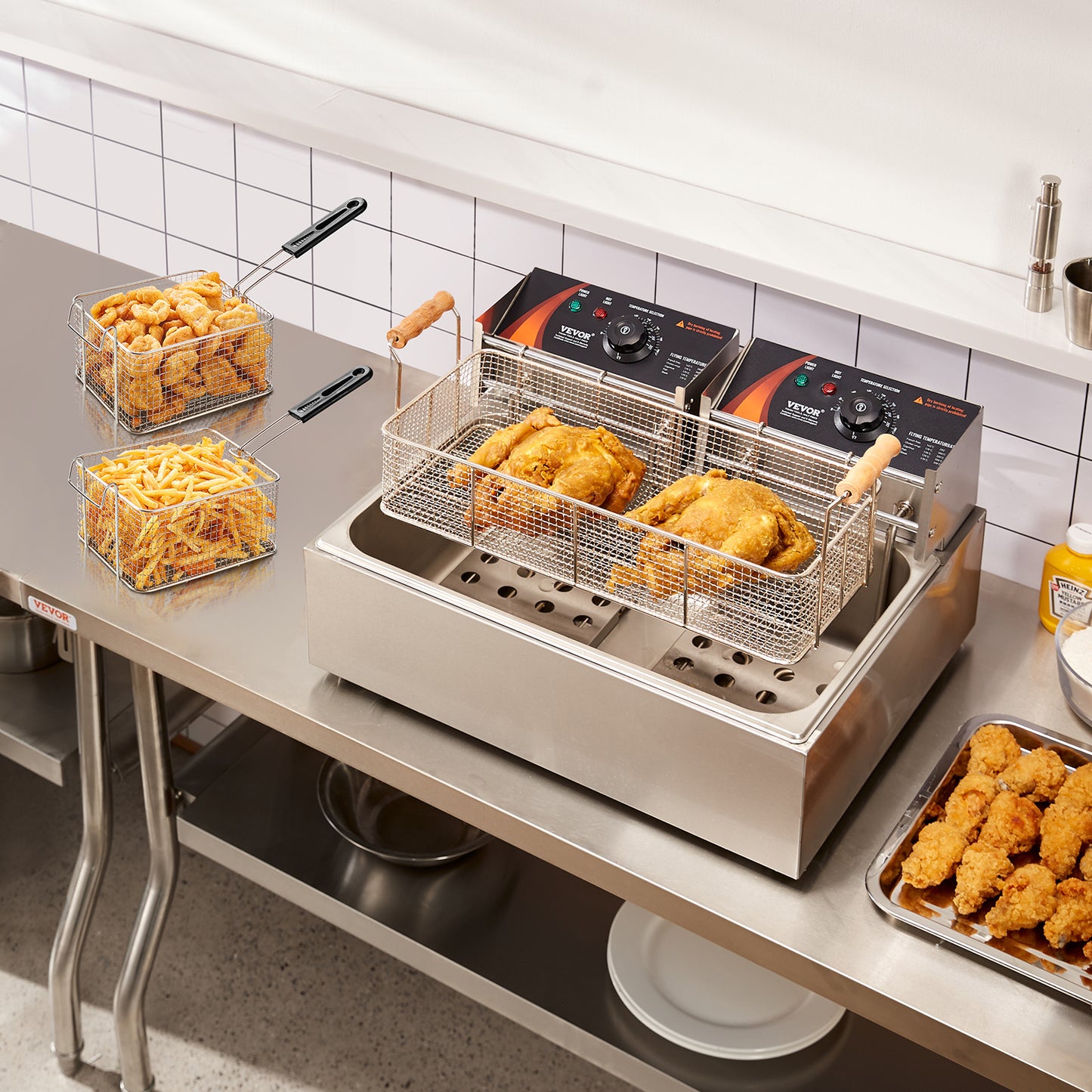 Friteuse – Frituurpan – Elektrische Friteuse – Dubbele Frituurpan – Koude Zone – 12 Liter Inhoud – 2 Verwarmingselementen