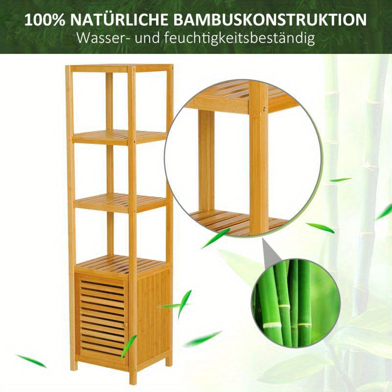 Badkamerkast Bamboe – Badkamermeubel – Opbergkast – Medicijnkast – Sanitairkast – Ruimtebesparend Verticaal Design – Duurzaam Natuurlijk Bamboe, 140x36x33 cm