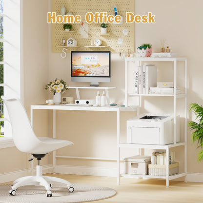 Bureau – Studietafel – Computertafel – Werkplek – Schrijftafel – Massief Houten Blad – Stevig Metalen Frame – Wit – Ruimtebesparend – Krasbestendig