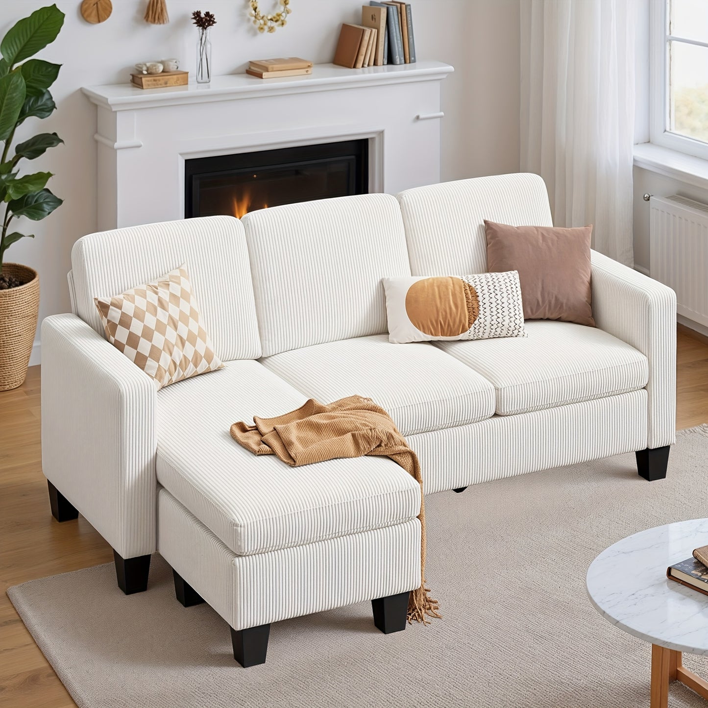 Bank – Hoekbank – 3-zitsbank – L-vormige Bank – Slaapbank – Massief Hardhouten Frame – Zachte Kussens
