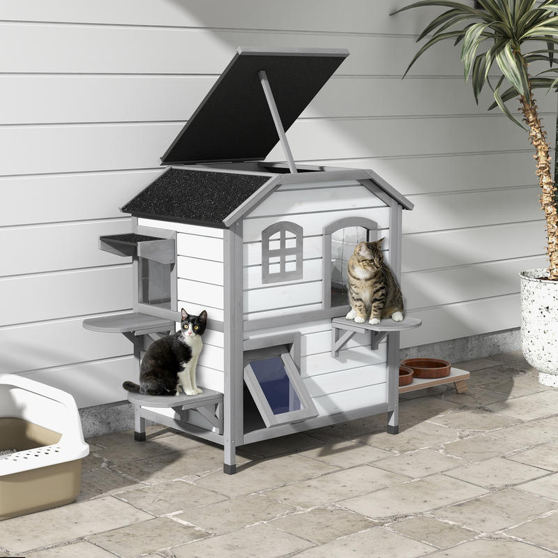 Kattenhuis – Kattenhok – Katten Shelter – Katten Verblijf – Kattenhuisje – 2 Laags Ruim Design – Weerbestendige Materialen Met Ventilatie Mesh