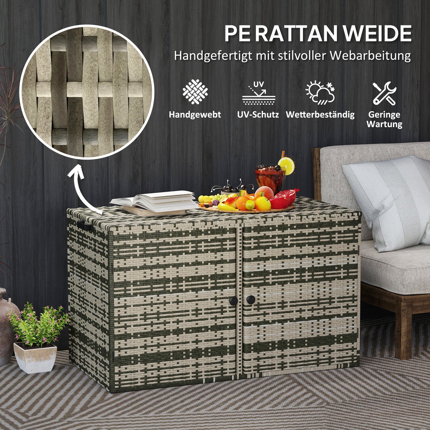 Opbergbox Tuinkist Tuinkist Opbergkist Kussenbox – 350 Liter – Weerbestendig Rattan-look – Met Handvatten en Veerdeksel – Mix Grijs