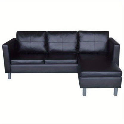 Bankstel – 3-zitsbank – Zitbank – Sofa – Bank – Zwart – Synthetisch Leer – Modern Design – Comfortabele Foamvulling