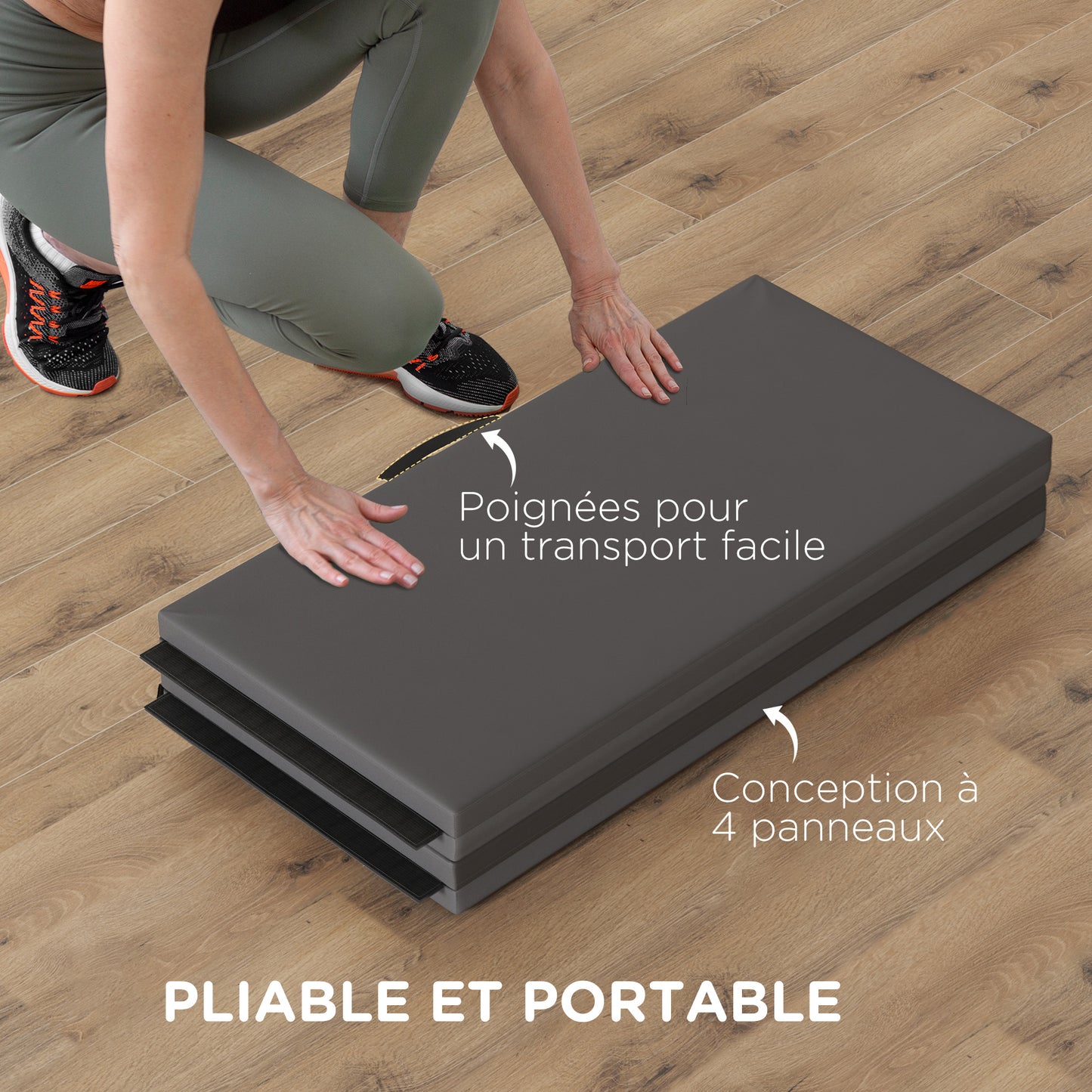 Gymmat – Fitnessmat – Sportmat – Yogamat – Oefenmat – 180x80x5 cm – Dikte 5 cm Hoogwaardig EPE Schuim – Opvouwbaar Met Handgreep – Grijs