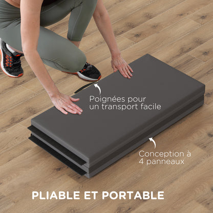 Gymmat – Fitnessmat – Sportmat – Yogamat – Oefenmat – 180x80x5 cm – Dikte 5 cm Hoogwaardig EPE Schuim – Opvouwbaar Met Handgreep – Grijs
