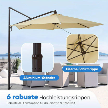 Parasol – Stokparasol – Tuinparasol – Balkonparasol – Ronde Parasol – Aluminium – Ø300 cm – Kantelbaar en 360° Draaibaar – UV50+ Bescherming – Crankbediening – Crème