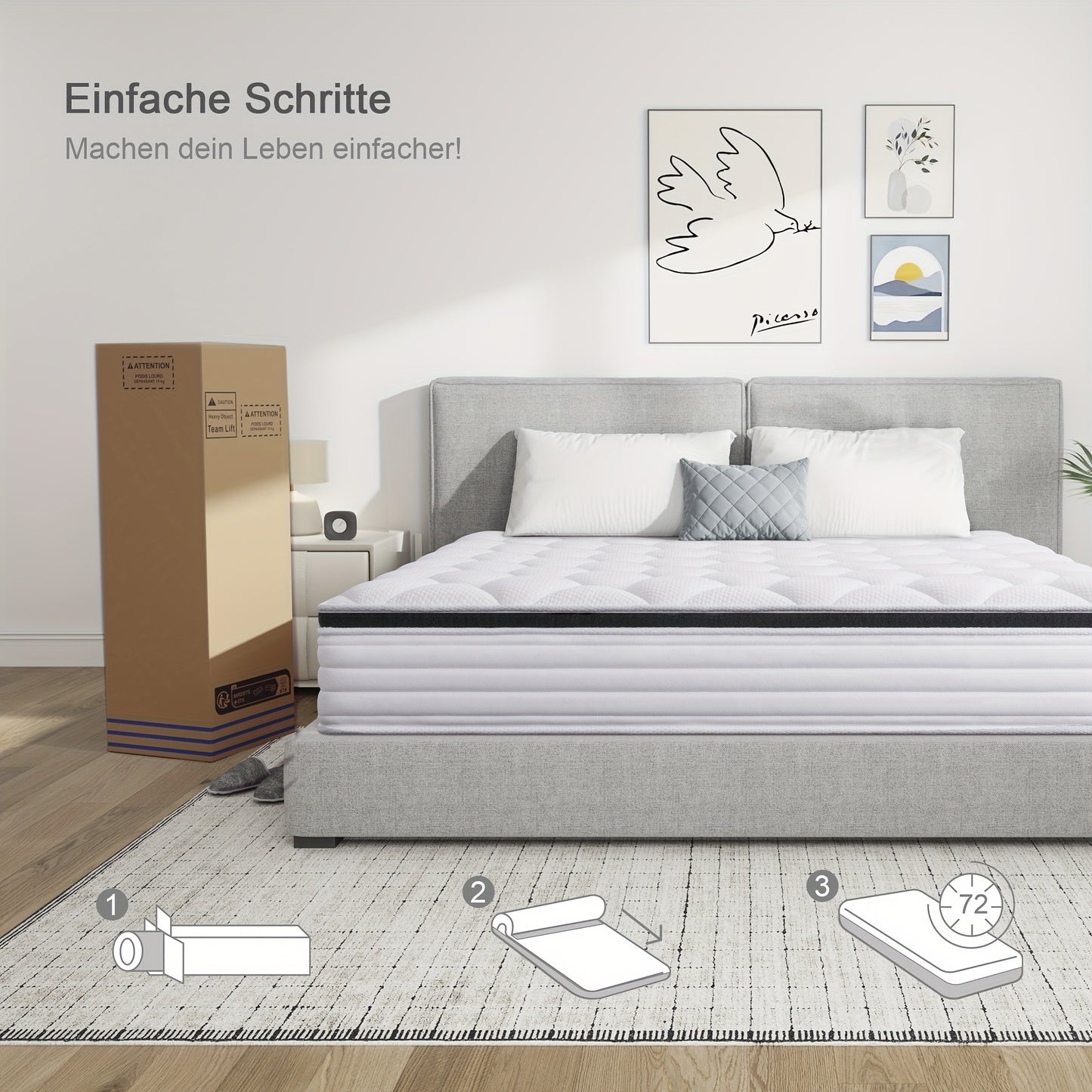 20cm/22cm Memory Foam Hybrid Mattress, 7-Zone Support & Pocket Springs For Cool-Sleep Comfort, Mattress 90x200cc, 120x200cm, 140x200cm, 160x200cm, Mattress In A Box