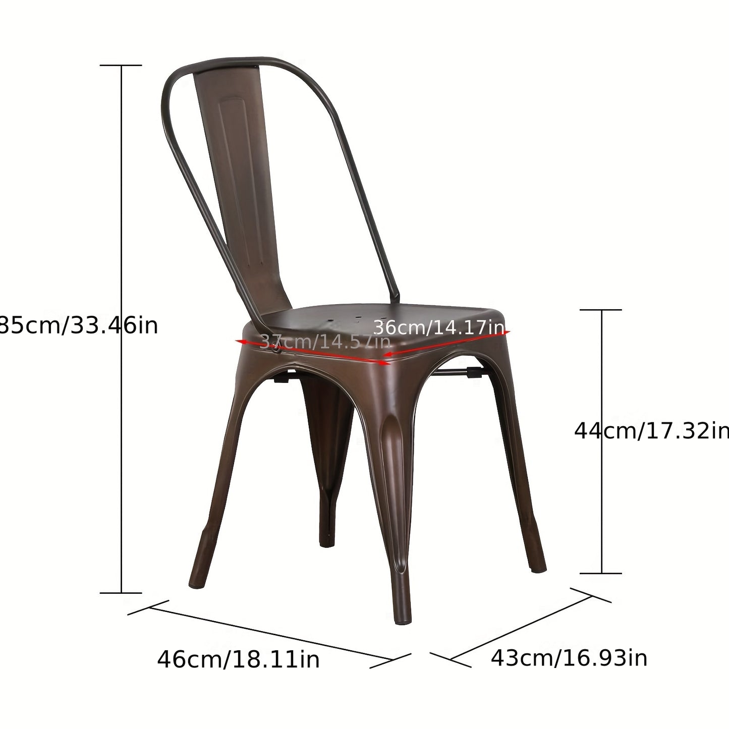 Set Of 4 Metal Chairs with Detachable Backrest, 85x43x46cm Industrial Style Steel Chairs for Kitchen, Cafe, Restaurant & Event Seating, Kitchen Seating, Cafe Furniture, Modern Chairs, Minimalist Design, Steel Frame, Robust Bu