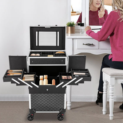 Make-upkoffer – Make-up Trolley – Make-up Organizer – Cosmetica Koffer – Make-up Case – Ruime Indeling Met Uitneembare Trays – Stevig ABS Materiaal Met Verstelbare Trolleystang