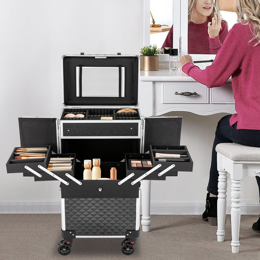 Make-upkoffer – Make-up Trolley – Make-up Organizer – Cosmetica Koffer – Make-up Case – Ruime Indeling Met Uitneembare Trays – Stevig ABS Materiaal Met Verstelbare Trolleystang
