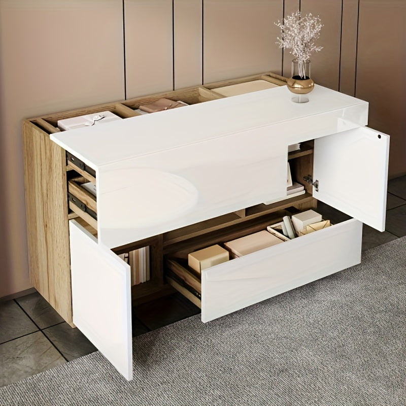Vrijstaande Kast – Opbergkast – Dressoir – Sideboard – Ladenkast – Wit Bamboe – Duurzaam Modern Design – 3,2+ Kubieke Voet Opbergruimte
