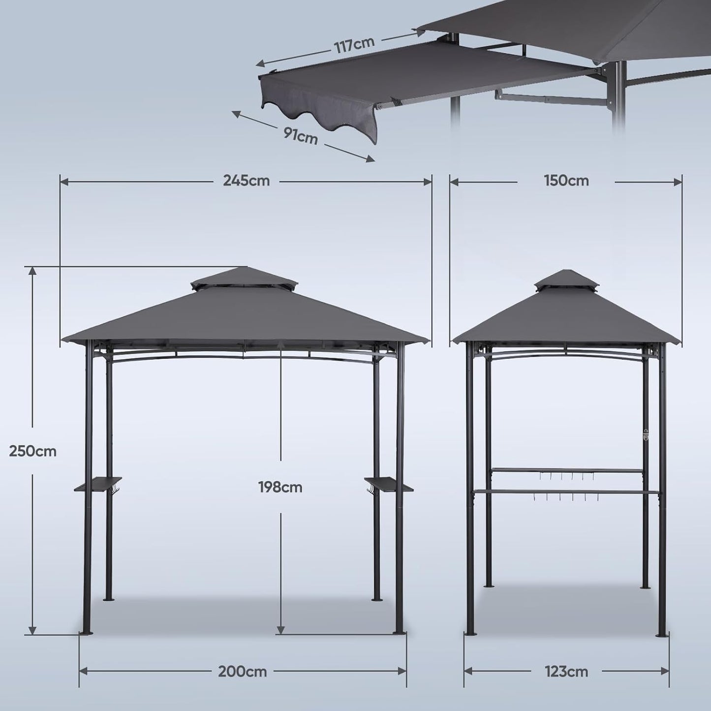 Partytent – Tuinkamer – Tuinkapel – Tuinpaviljoen – Partygazebo – Khaki – Stevig Aluminium Frame – Waterafstotend Oxford Doek – 2,45 x 1,50 m