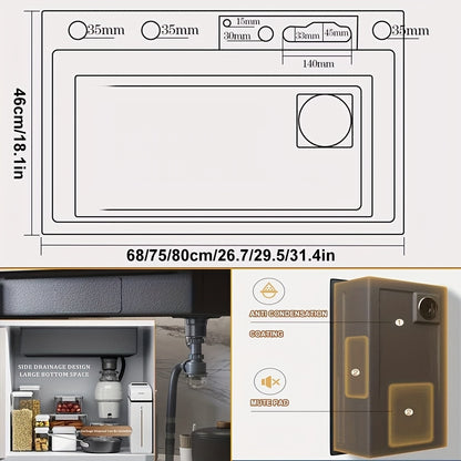 Roestvrijstalen Waterval Spoelbak – Keukenspoelbak – Enkele Bak – Onderbouw Spoelbak – RV Spoelbak – 76,2x45,97x20,5 cm – Met Uittrekbare Kraan – Inclusief Display en Accessoireset