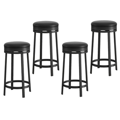 Barstoel – Barkruk – Barstoel Kruk – Barstoel Met Rugleuning – Barkruk Set – 4 Stuks – 360° Draaibaar – Verstelbare Voetensteun – Zithoogte 60,96 cm – Zwart PU-leer – Metalen Frame