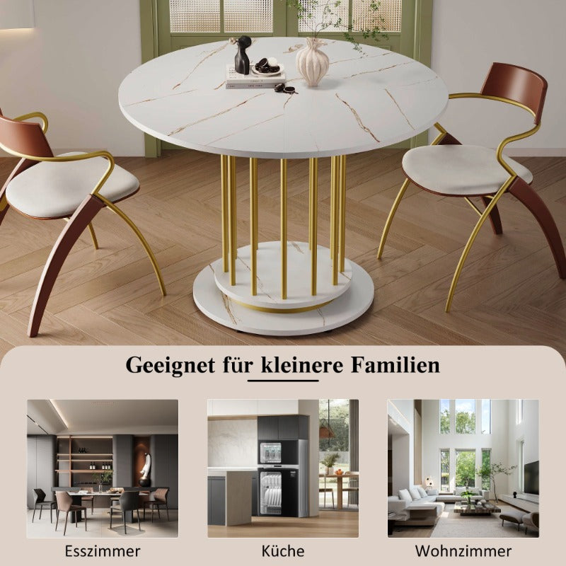 Ronde Eettafel – Ronde Tafel – Eetkamertafel – Keukentafel – Kleine Tafel – Marmerlook Blad – Stevig Metalen Frame – 100 cm Diameter – 4-6 Personen