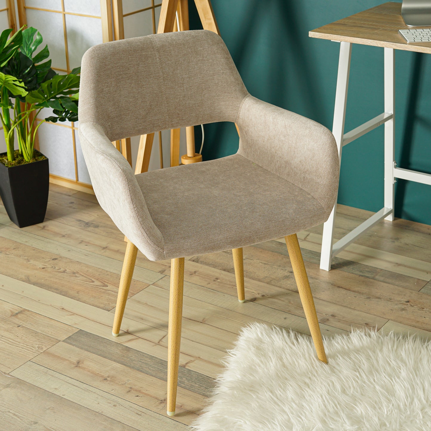 Scandinavische Eetkamerstoel – Stoel – Armstoel – Keukenstoel – Woonkamerstoel – Set van 6 Beige – Ergonomisch Design – Metalen Poten
