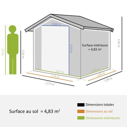 Tuinberging – Tuinhuisje – Tuinschuur – Opbergkast – Berging – Stalen Tuinkast Donkergrijs – 2,77 x 1,95 x 1,92 m – Ventilatie en Schuifdeuren