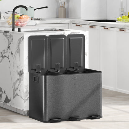 Afvalemmer – Prullenbak – Vuilnisbak – Sorterbak – Afvalcontainer – Zwart – 3 x 20 Liter Compartimenten – Soft-Close Deksel Met Geurfilter