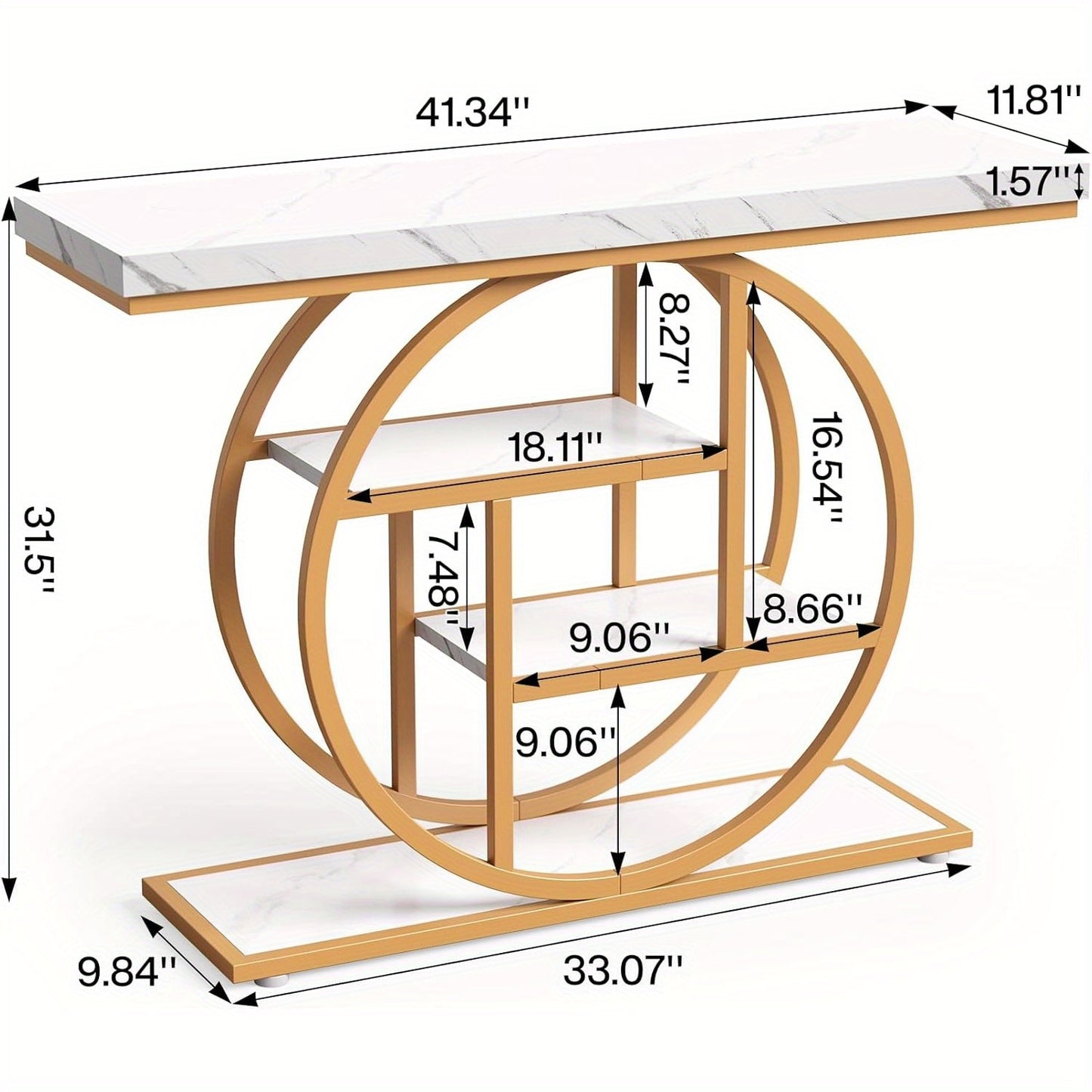 Moderne Sidetable – Console Tafel – Halmeubel – Sofa Tafel – Opbergmeubel – Wit en Gouden Afwerking – 4 Lagen – Stevige Houten Constructie