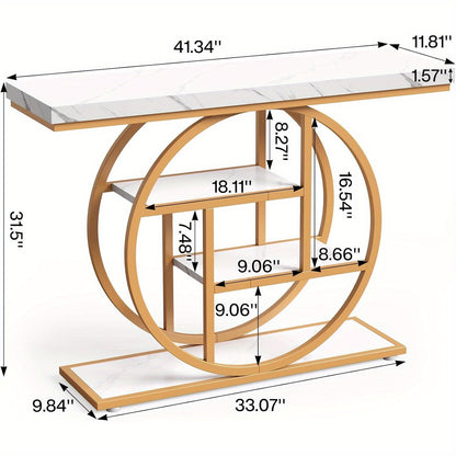 Moderne Sidetable – Console Tafel – Halmeubel – Sofa Tafel – Opbergmeubel – Wit en Gouden Afwerking – 4 Lagen – Stevige Houten Constructie