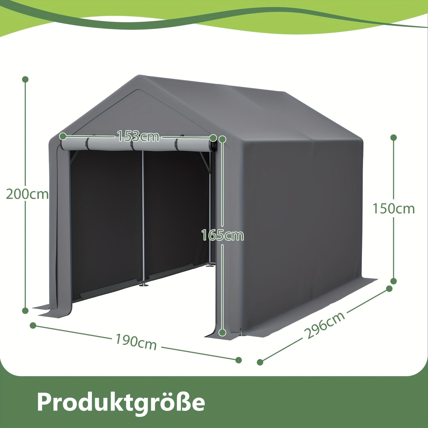 Garage Tent – Fietsenstalling – Opslagtent – Gereedschapsschuur – Tuinberging – 296x190x200 cm – Gegalvaniseerd Stalen Frame – Dubbele Ritssluiting