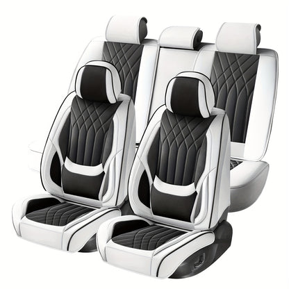 Universele Autostoelhoes – Stoelhoes Set – Autostoelbekleding – Autostoelhoesjes – Stoelbescherming – Premium PU Leder – Sponsvulling – Zwart Wit – All-Season – Handwas