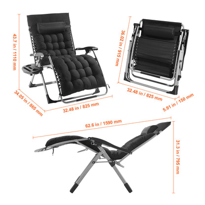 Zero Gravity Relaxstoel – Ligstoel – Lounge Stoel – Tuinstoel – Verstelbare Stoel – Zwart – Draagvermogen 227 kg – Verstelbare Leunstand 90°-170°