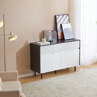 Kast – Dressoir – Opbergkast – Sideboard – Kasten – Metalen 120 cm Sideboard – Ribbel Laden – Zwart Wit – 2 Deuren – Eigentijds Design