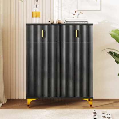 Dressoir – Sidetable – Opbergkast – Schoenenkast – Dressoirkast – Zwart Met Goudkleurige Details – Verstelbare Planken – Push-To-Open Mechanisme