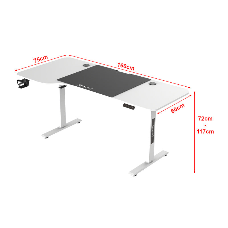 Verstelbaar Bureau – Zit Sta Bureau – Elektrisch Hoogtebureau – Werkplek Op Maat – Wit 160x75 cm – Traploos Verstelbaar 72-117 cm – Geheugenfunctie Met Kabelmanagement